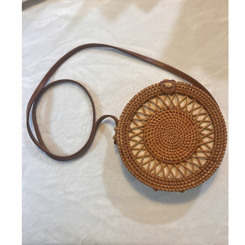 Woven Rattan Round Boho Straw Shoulder Bag Hollow Messenger Crossbody Bags Purse